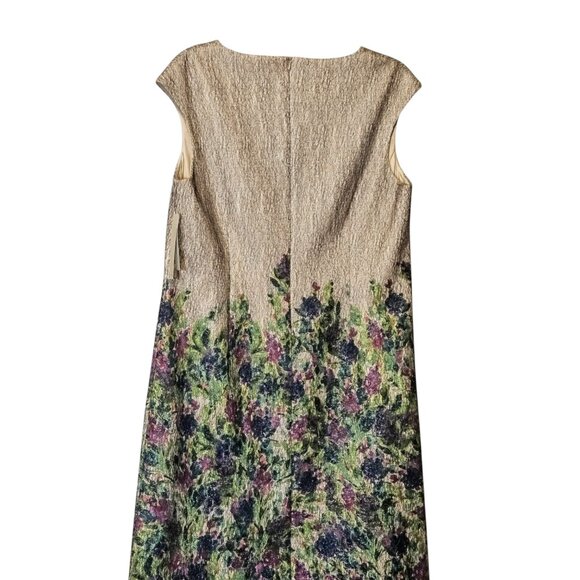 NWT Kay Unger New York A-line Metallic, Cap Sleeve Floral Cocktail Dress Size 14 - Picture 4 of 9